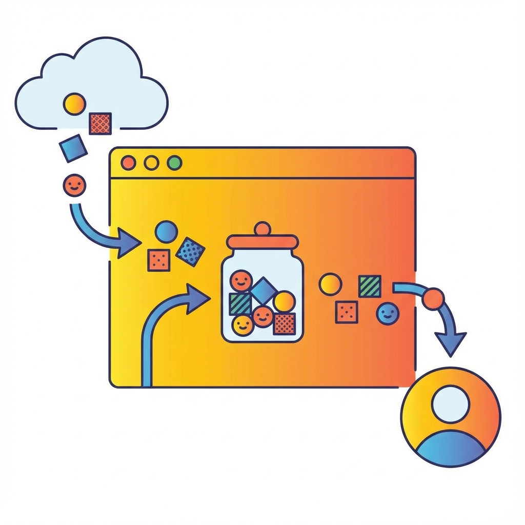 Browser cookies illustration showing data storage and retrieval