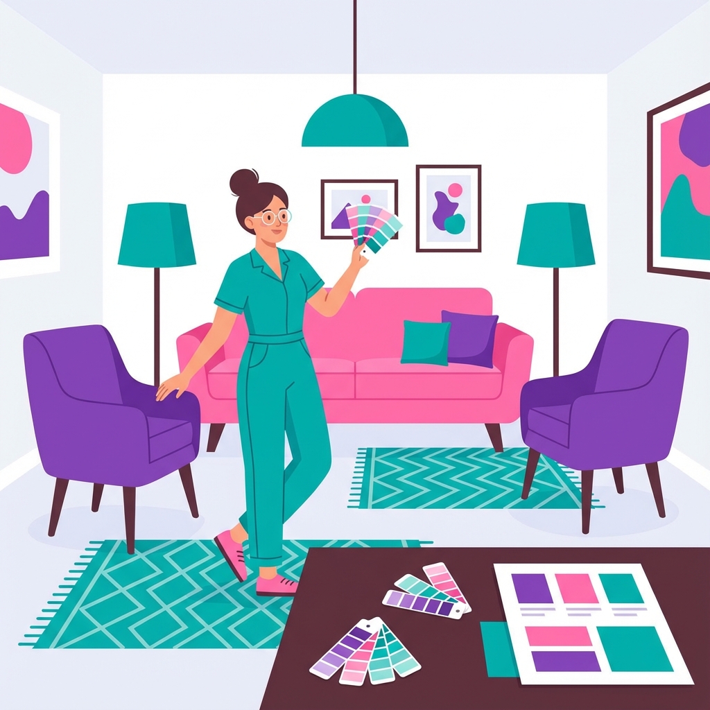 Interior designer decorating room