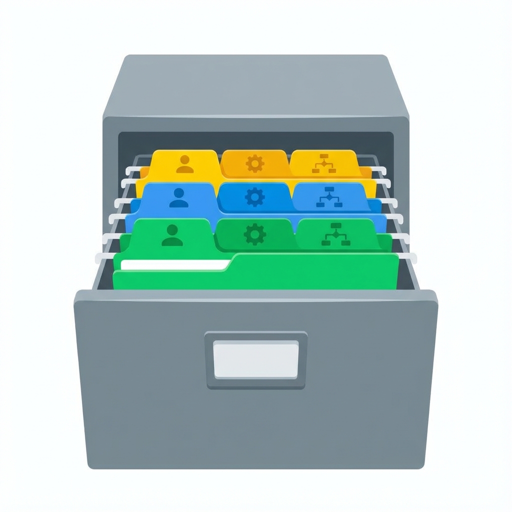 Filing folders in cabinet