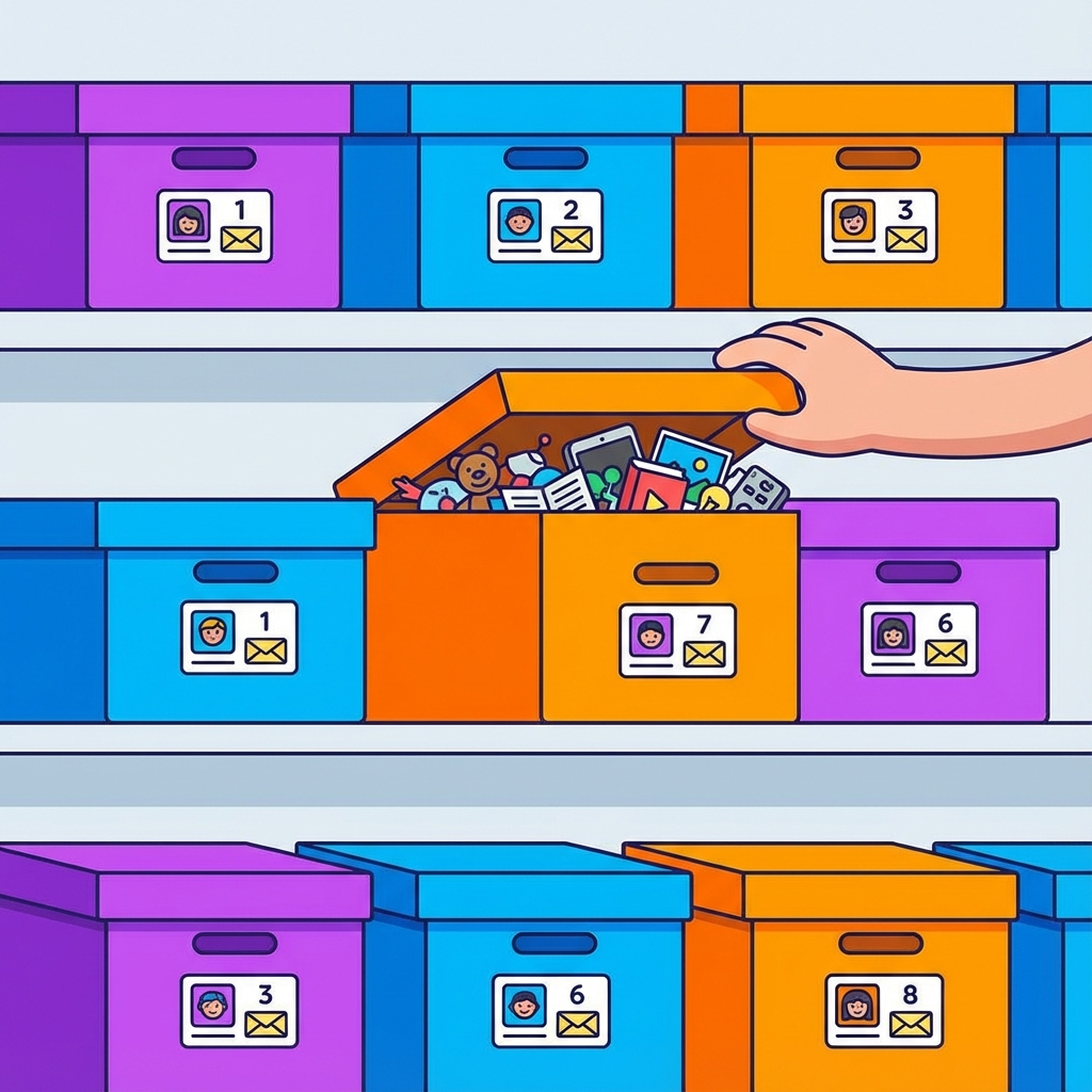 Storage boxes on shelves